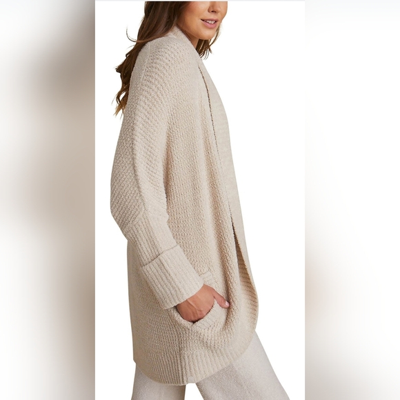 Barefoot Dreams CozyChic Lite Waffle Cocoon Cardigan Stone S/M - Picture 4 of 12